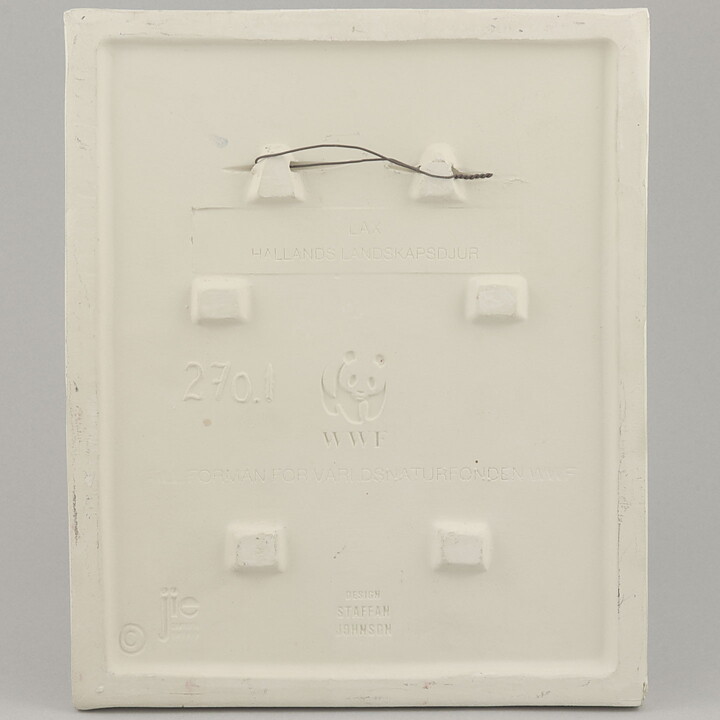 Staffan Johnson (Province Animals 1980s) White Wall Plaque with Salmon Motif 20 cm
