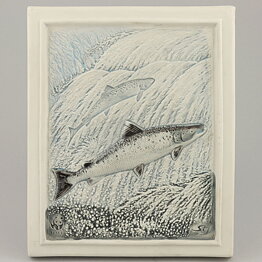 Staffan Johnson (Province Animals 1980s) White Wall Plaque with Salmon Motif 20 cm