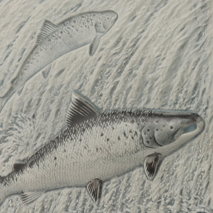 Staffan Johnson (Province Animals 1980s) White Wall Plaque with Salmon Motif 20 cm