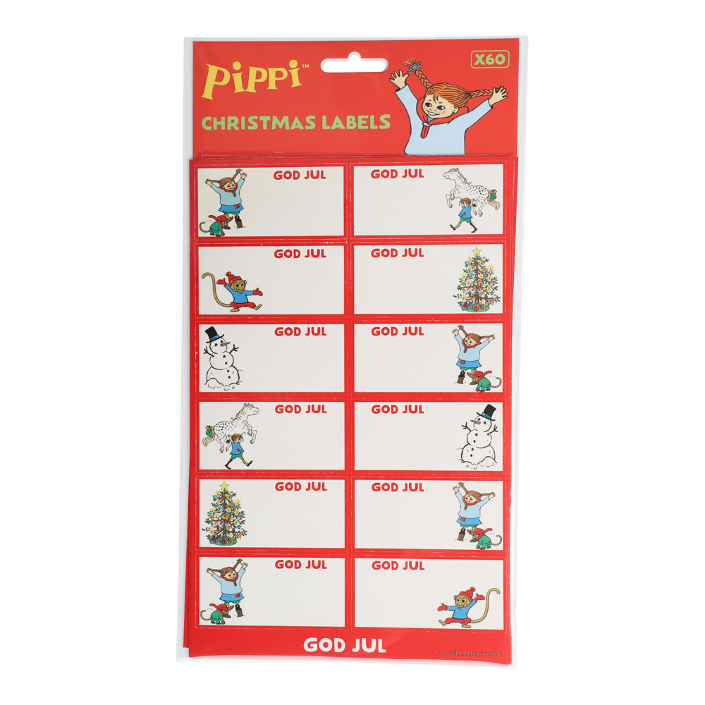 60 st Julklappsetiketter - Pippi Långstrump