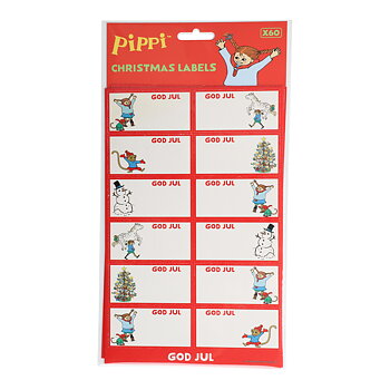 60 st Julklappsetiketter - Pippi Långstrump