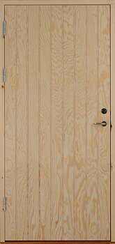 Stalldörr och ladugårdsdörr som utsidan är dekorspårad med stående spår yta av plywood och karm i norrlandsfur.