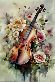 Kort Akvarell Violin Rosa Rosor