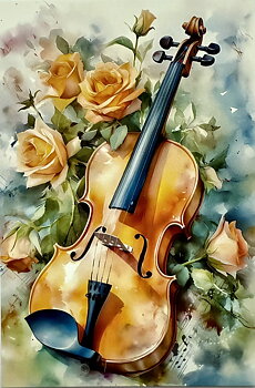 Kort Akvarell Violin Aprikos Rosor
