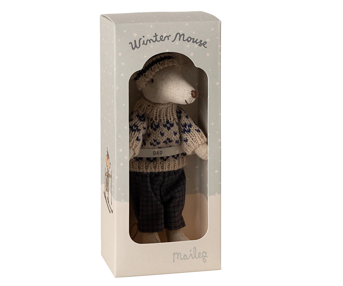 Maileg Vintermus - Pappa med skidset - 2