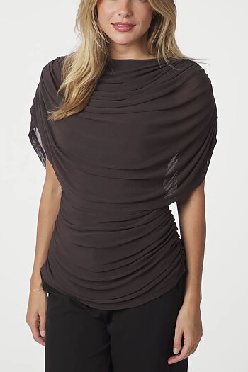 Neo Noir &nbsp;- Cottuna Drapy Mesh Top Brown