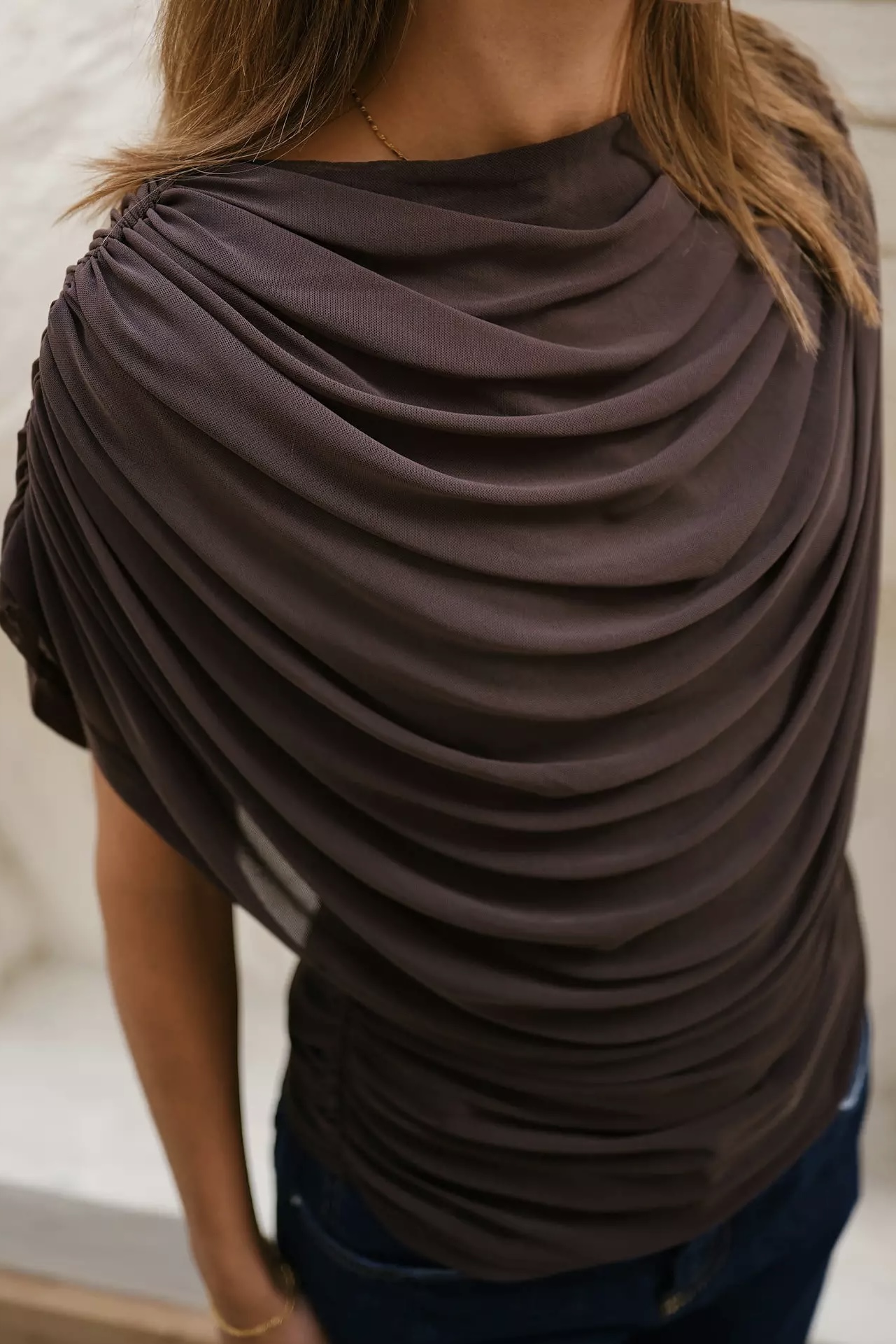 Neo Noir &nbsp;- Cottuna Drapy Mesh Top Brown - 7