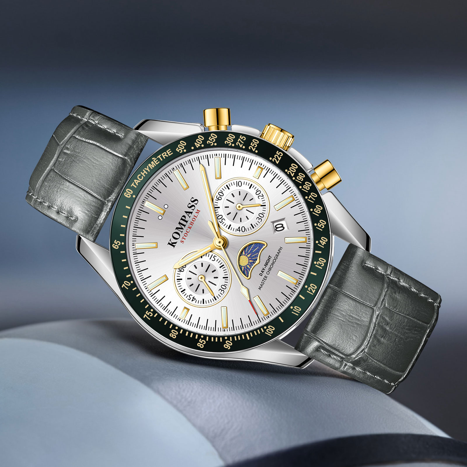 Kompass Day-Night Master Chronograph Silver Gray Green - 4