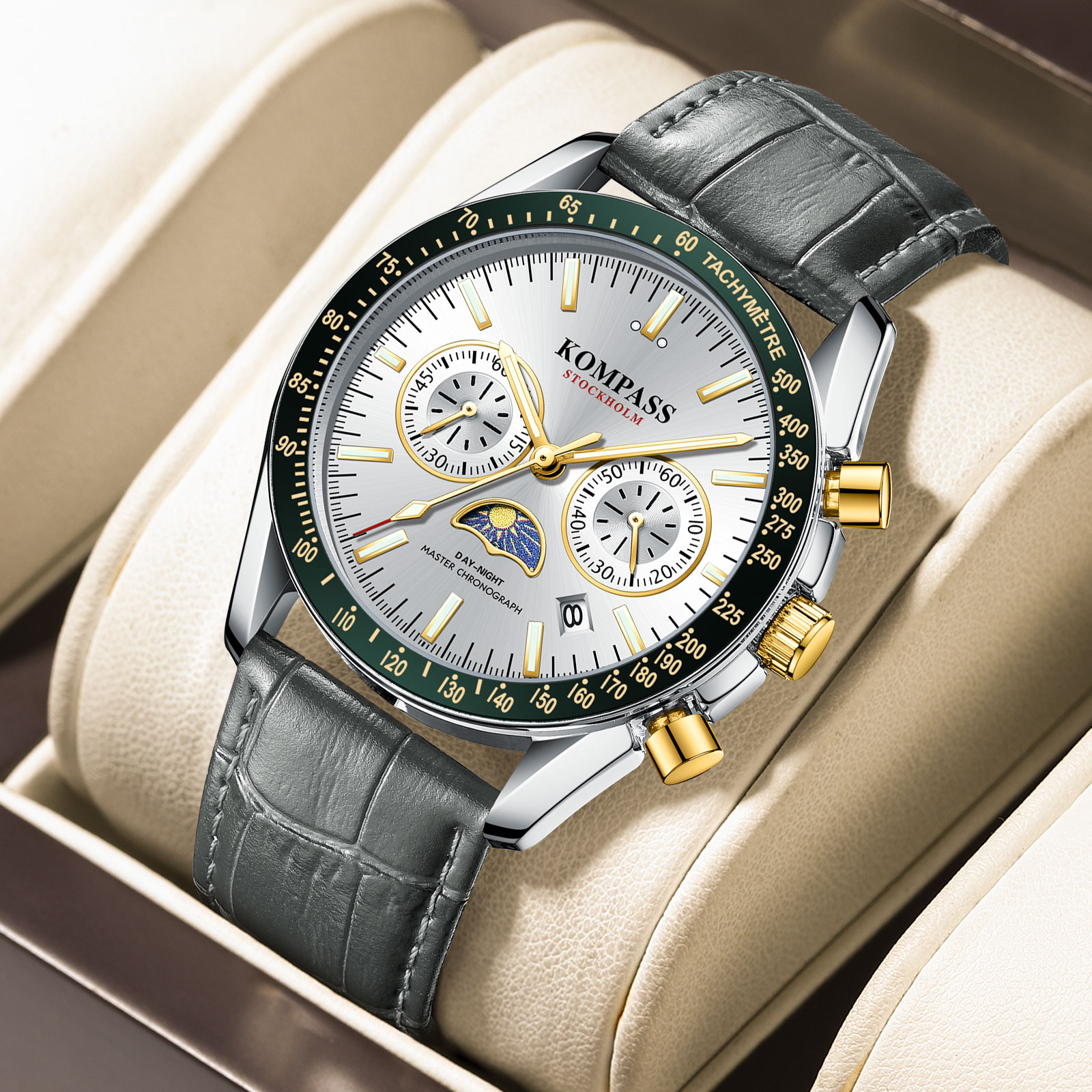Kompass Day-Night Master Chronograph Silver Gray Green - 5
