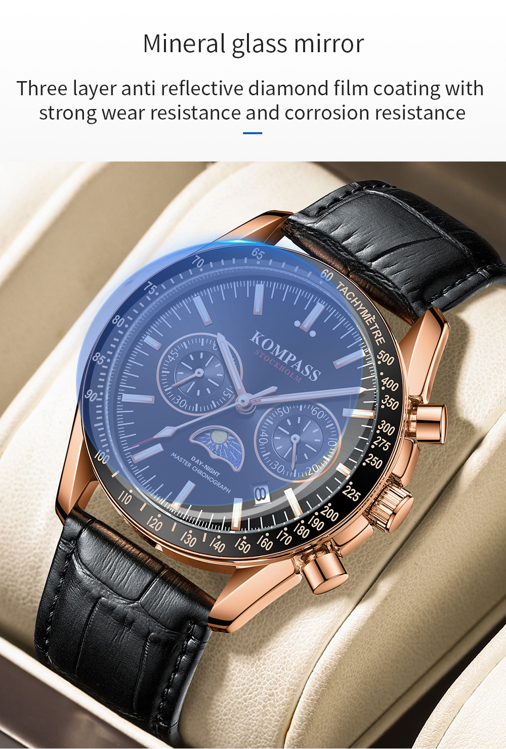 Kompass Day-Night Master Chronograph Silver Gray Green - 10