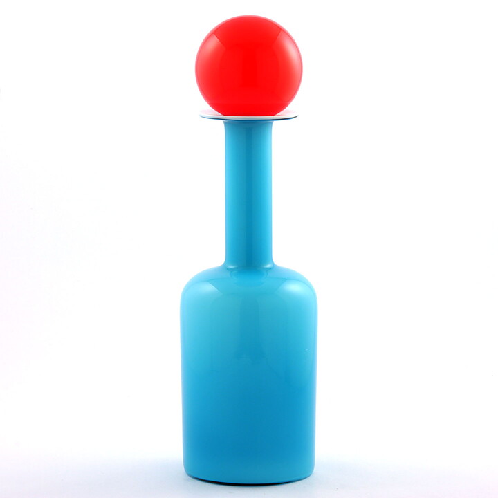 Otto Brauer (Gulvvase 1962) Turquoise Cased Bottle Vase with Red Ball 33 cm