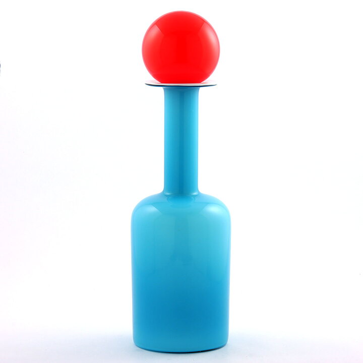 Otto Brauer (Gulvvase 1962) Turquoise Cased Bottle Vase with Red Ball 33 cm