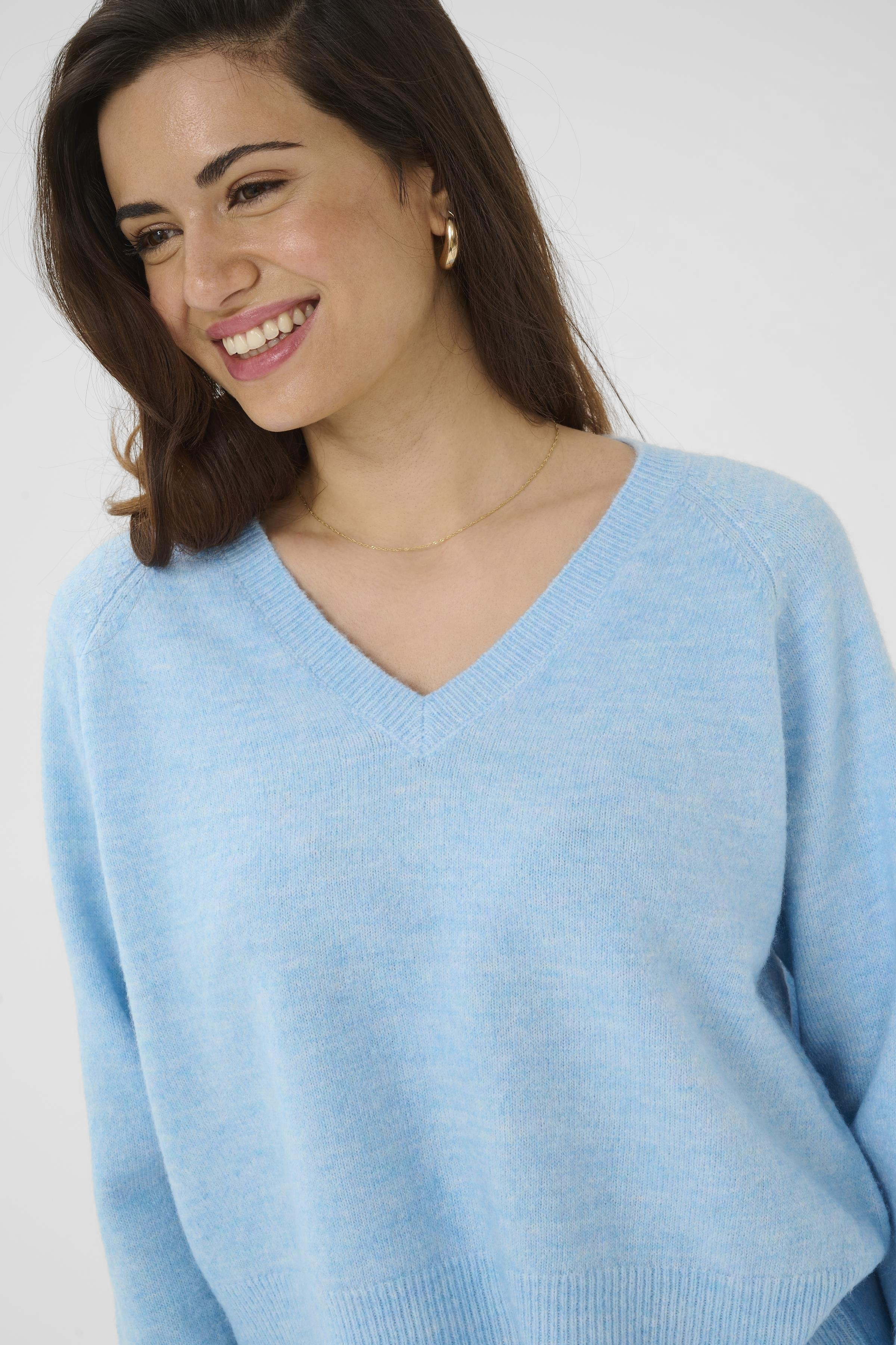 KAniel V-neck PulloverPowder Blue Melange StickadTröja