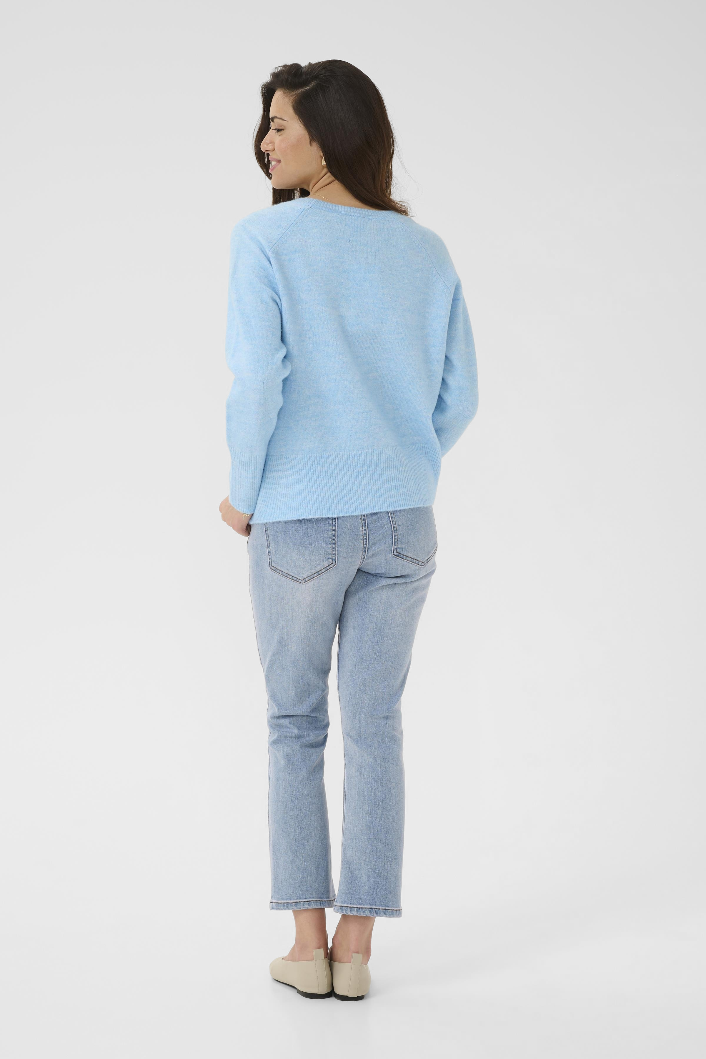 KAniel V-neck PulloverPowder Blue Melange StickadTröja