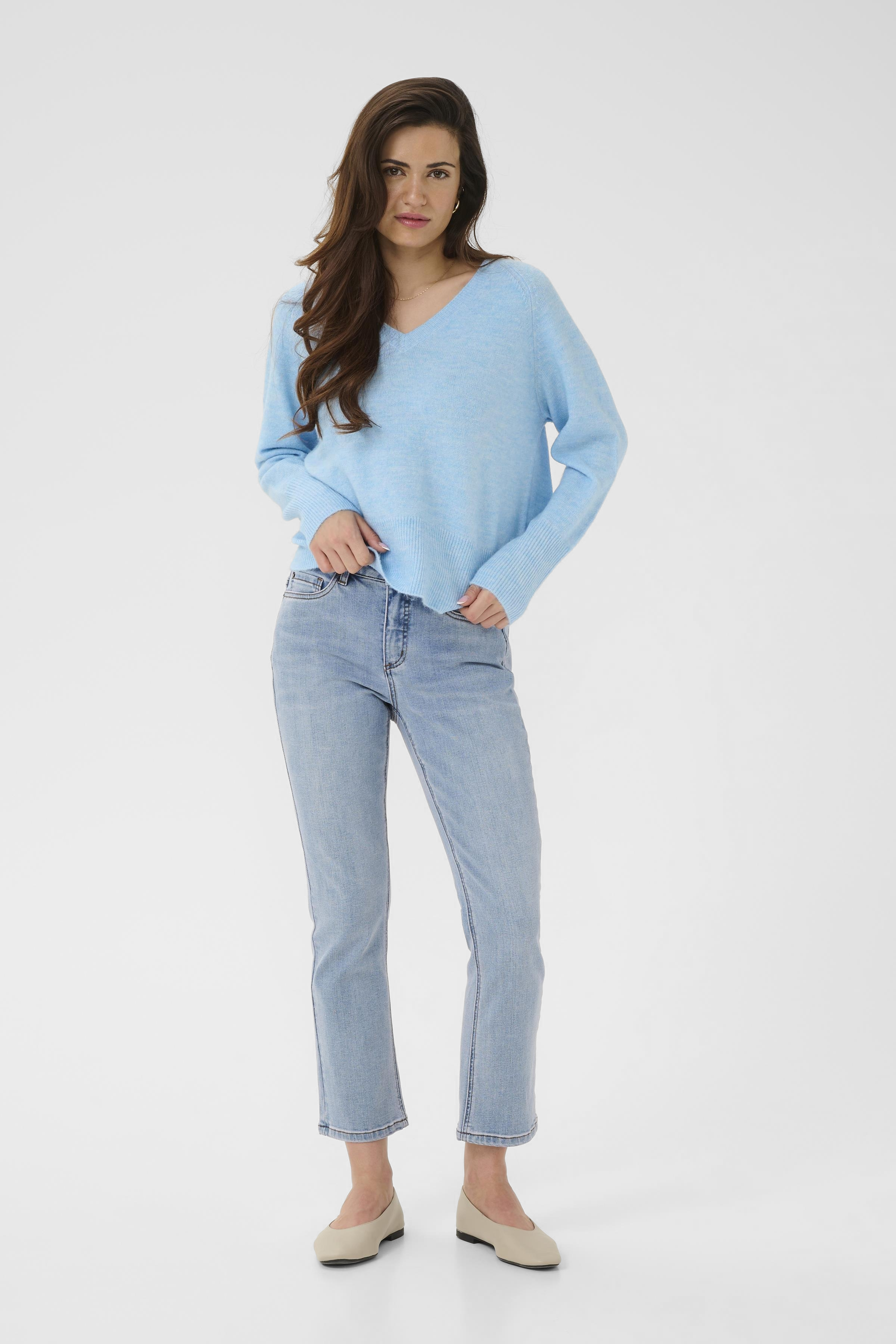 KAniel V-neck PulloverPowder Blue Melange StickadTröja - 5