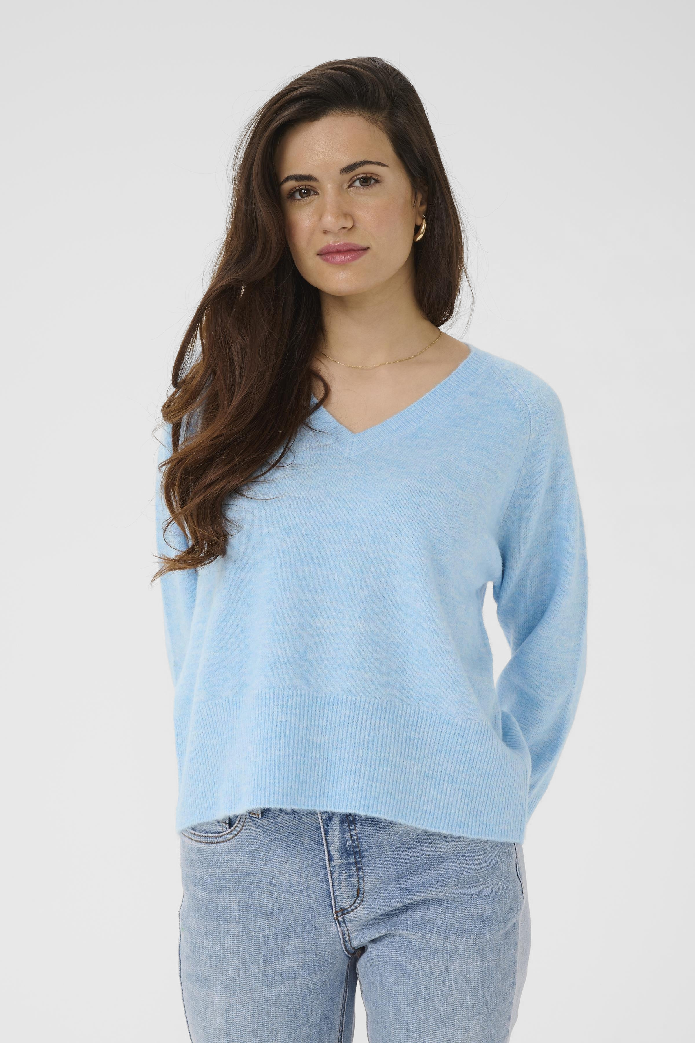 KAniel V-neck PulloverPowder Blue Melange StickadTröja - 3