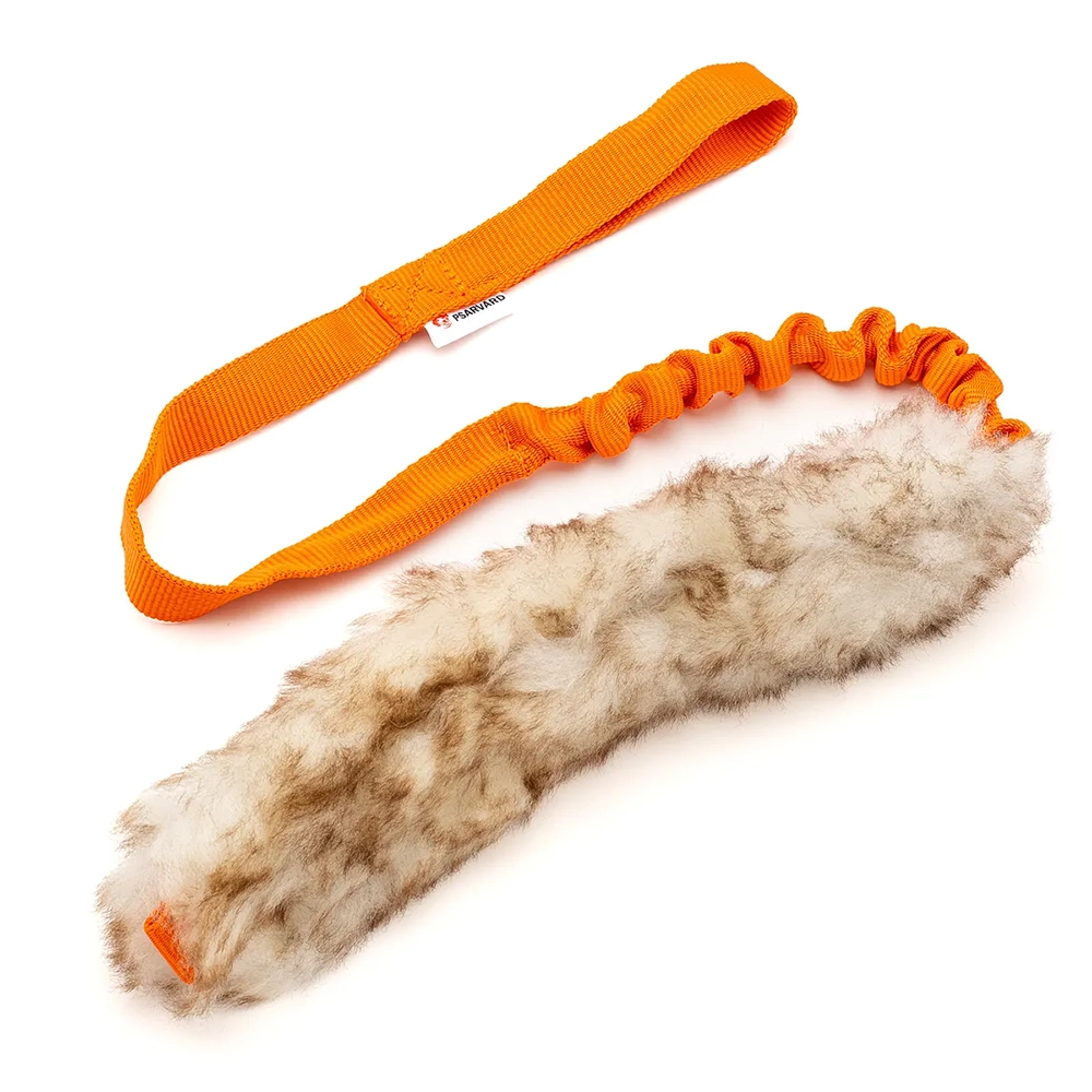 Sheepskin dog toy with long handle