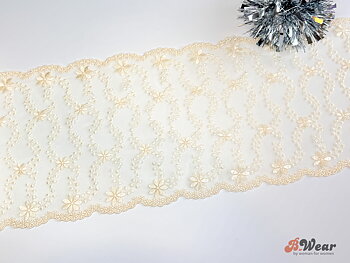 Ivory non stretch lace with flowers - 21 cm