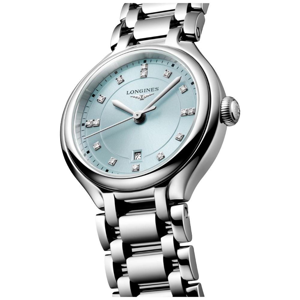L8.142.4.97.6 Longines Primaluna 30 mintblå med diamant index
