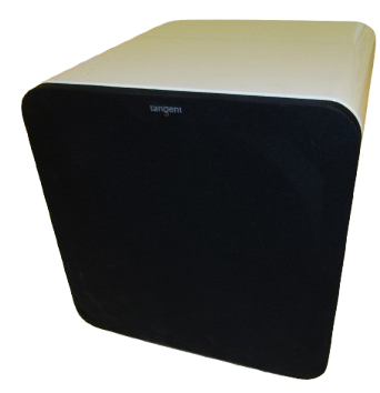 Tangent Evo E8 subwoofer i högglansvitt. 