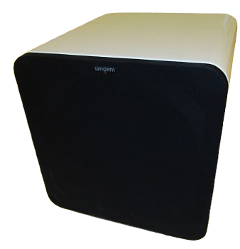 Tangent Evo E8 subwoofer i högglansvitt. 