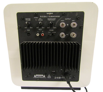 Tangent Evo E8 subwoofer i högglansvitt. 