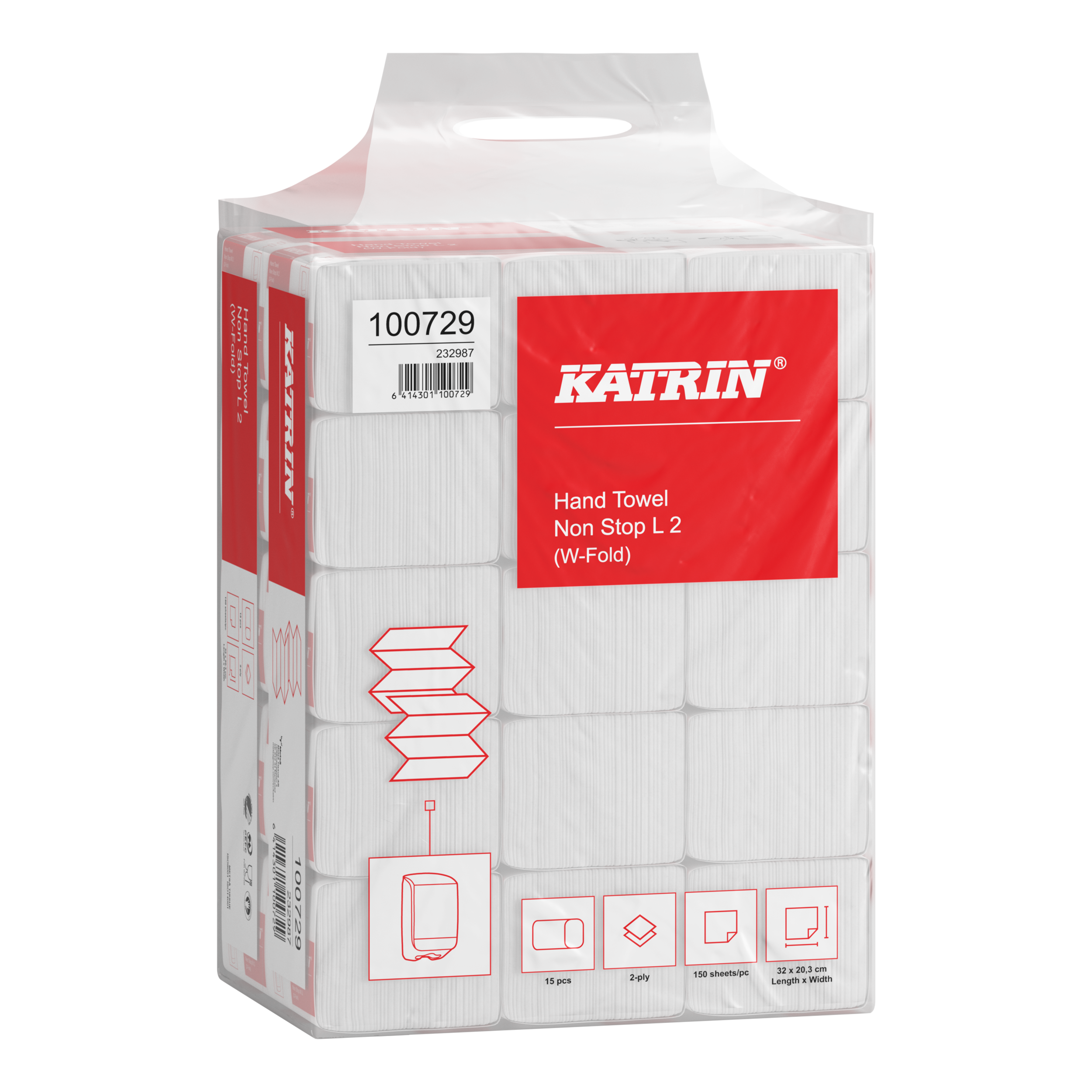 Katrin W-vikt Pappershandduk L 2-Lagers, Handy Pack - 2