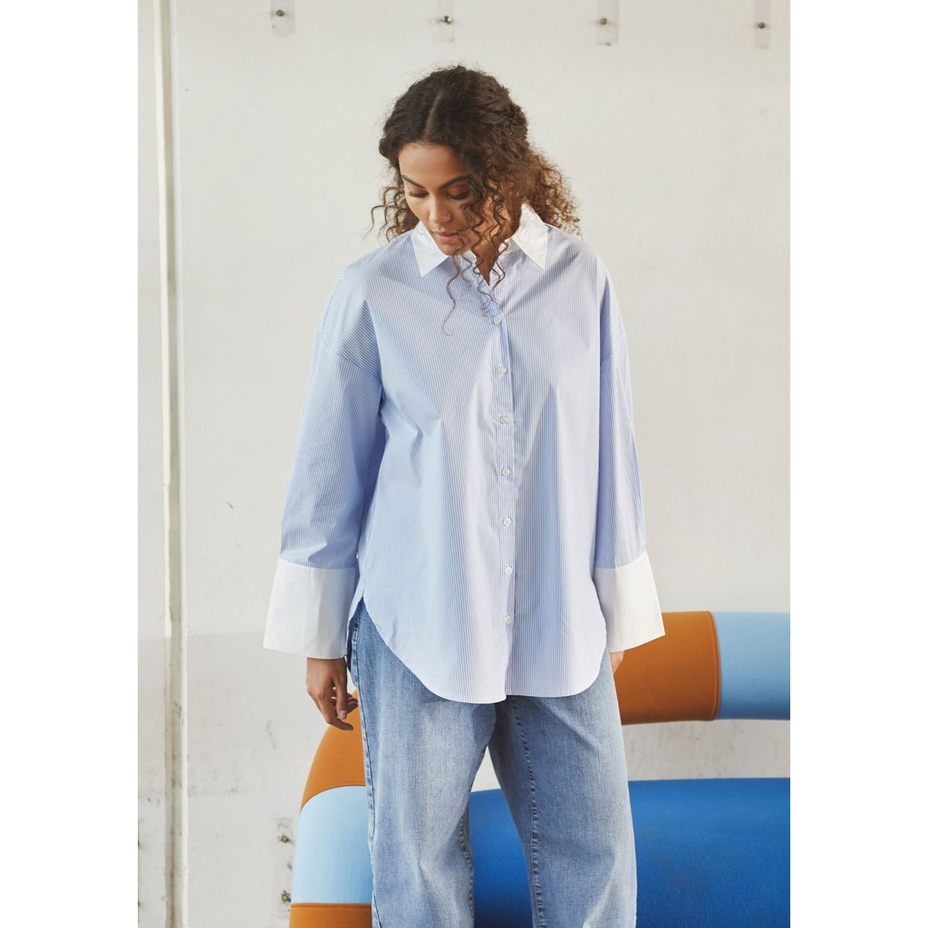 Sigga Contrast Shirt - Light Blue Stripe - Isay