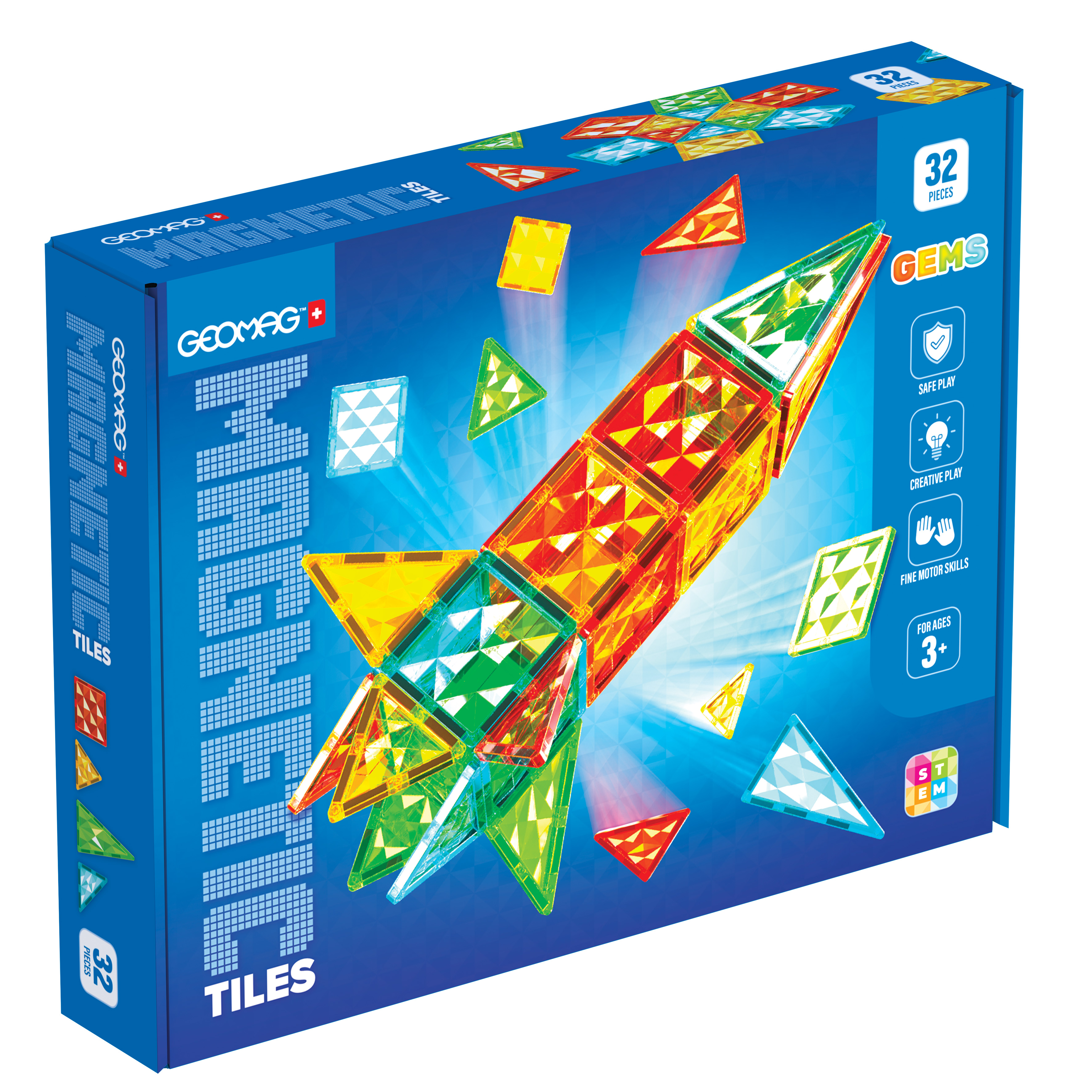 Geomag Magnetic Tiles Gems 16 - Tessere Magnetiche Per Bambini Dai 3 Anni, Forme Geometriche Traslucide A Forma Di Gemma, Giocattolo Educativo Per Creatività E Manualità - 6