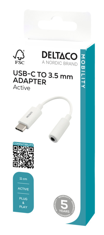 DELTACO USB-C till 3,5 mm adapter, stereo, aktiv, 11 cm - 4
