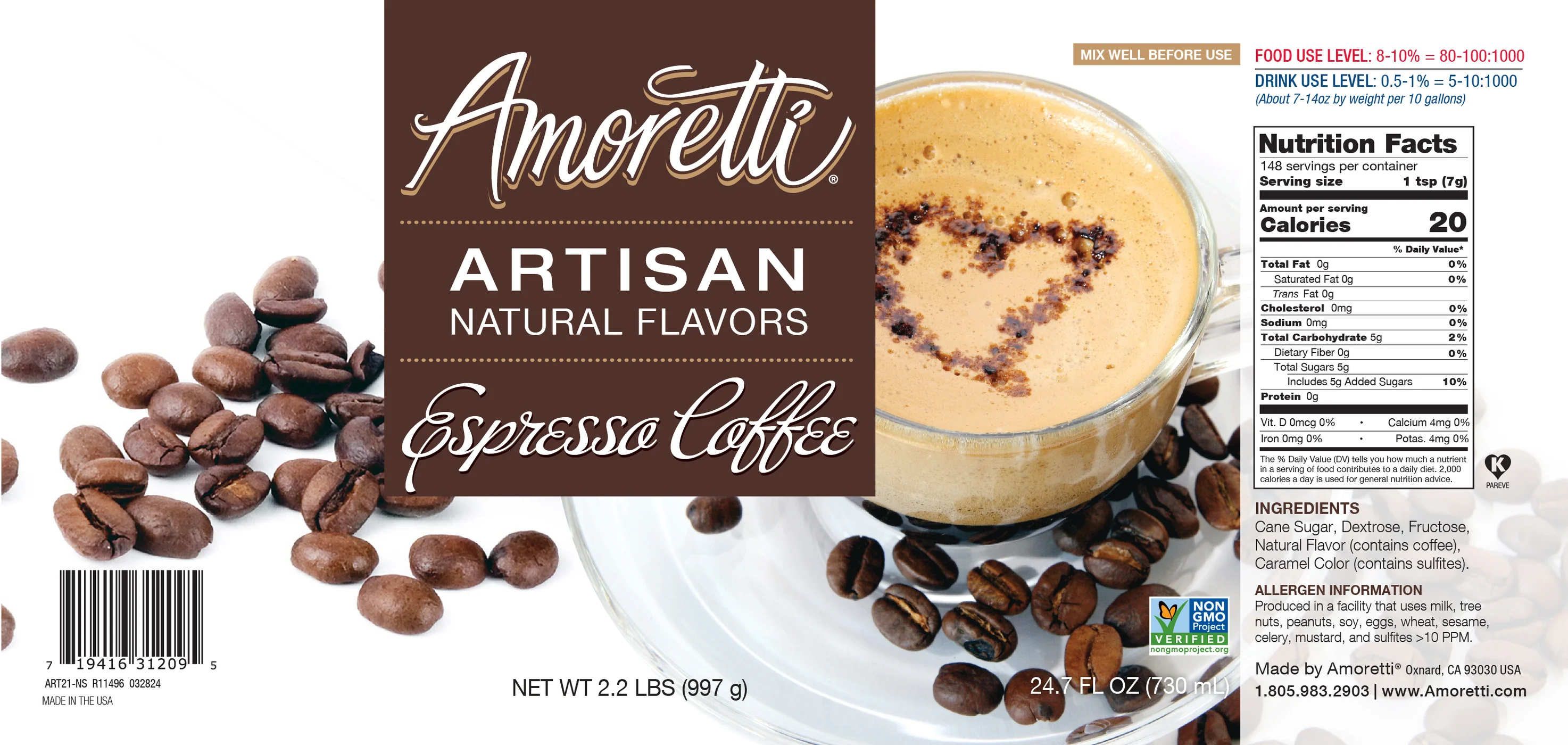 Espresso Coffee, Amoretti Artisan, 226 g - 2
