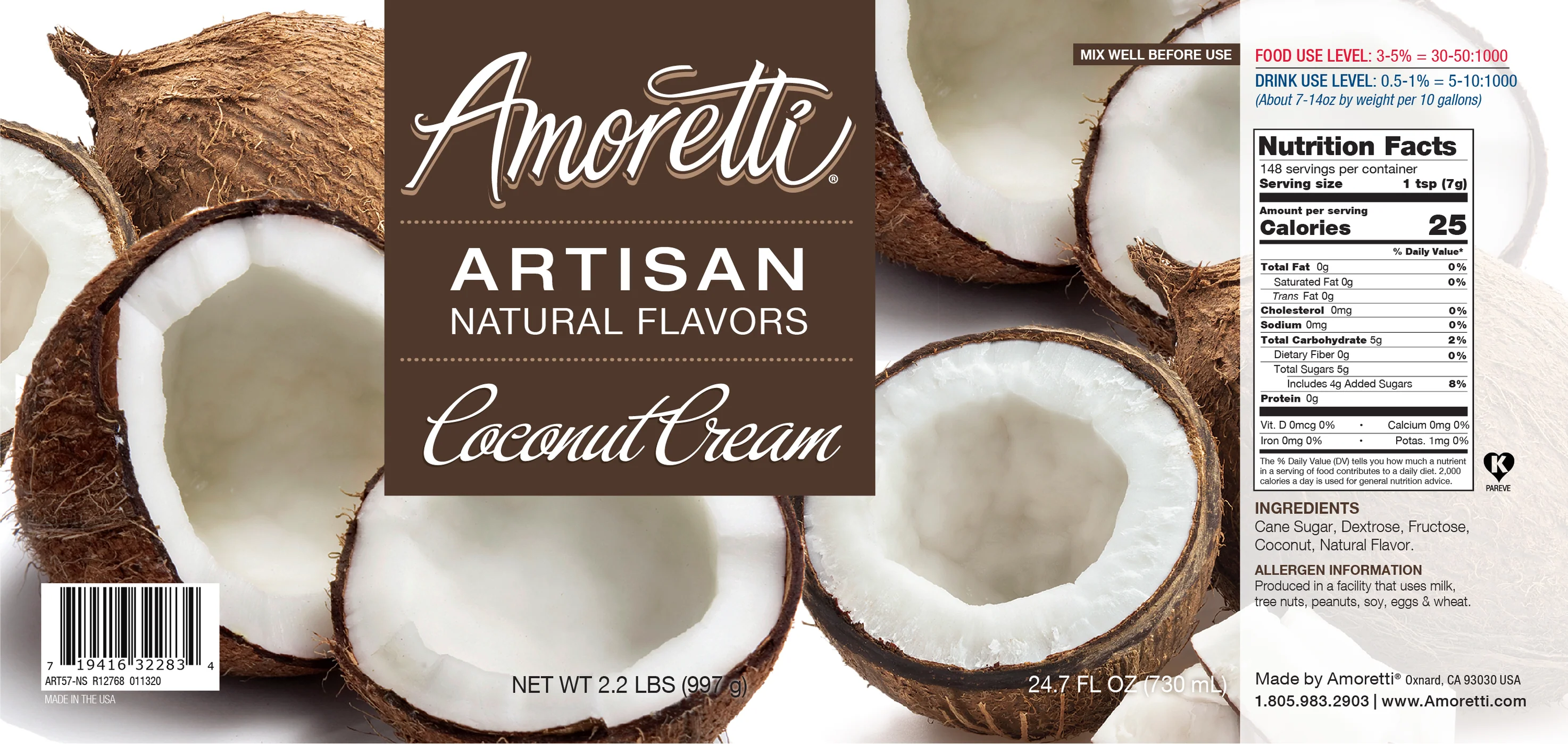 Coconut Cream, Amoretti Artisan, 226 g - 2