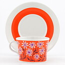 Coffee Cup with Orange Flower Decor from Rörstrand 9,5 cm (Palma Röd 1960s)   [Sample Images]