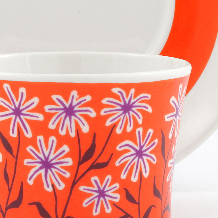 ロールストランド  Palma Rödシリーズ  オレンジ色のコーヒーカップ  花模様  9.5cm  1960年代  [サンプル画像]