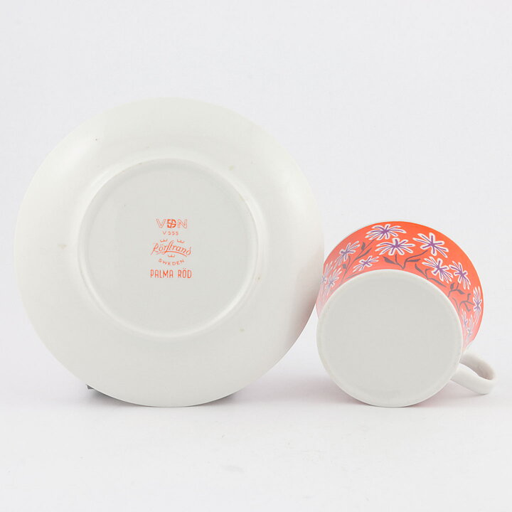 ロールストランド  Palma Rödシリーズ  オレンジ色のコーヒーカップ  花模様  9.5cm  1960年代  [サンプル画像]