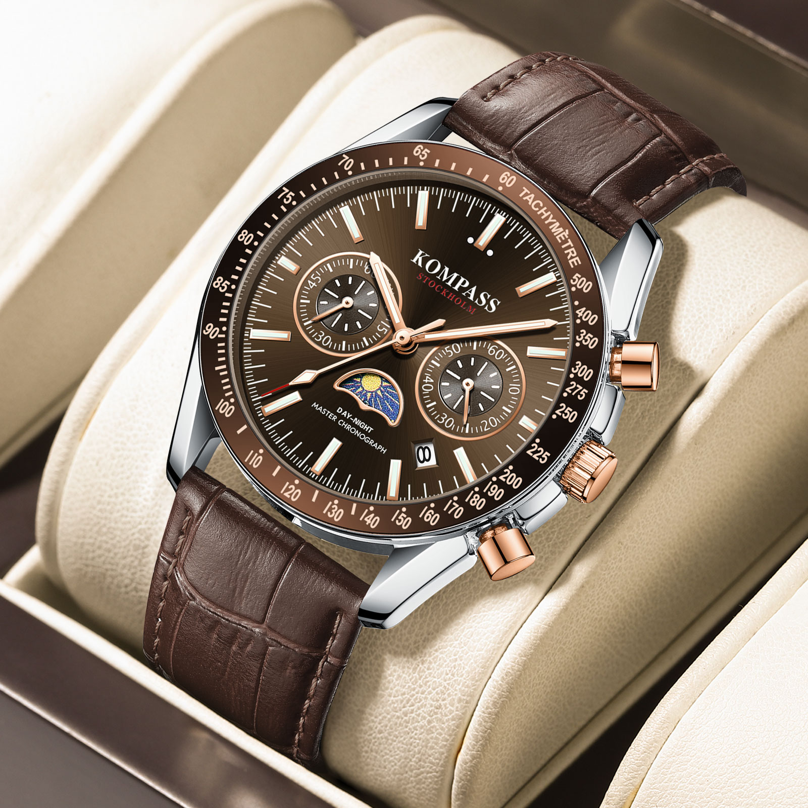 Kompass Day-Night Master Chronograph Silver Brown - 5