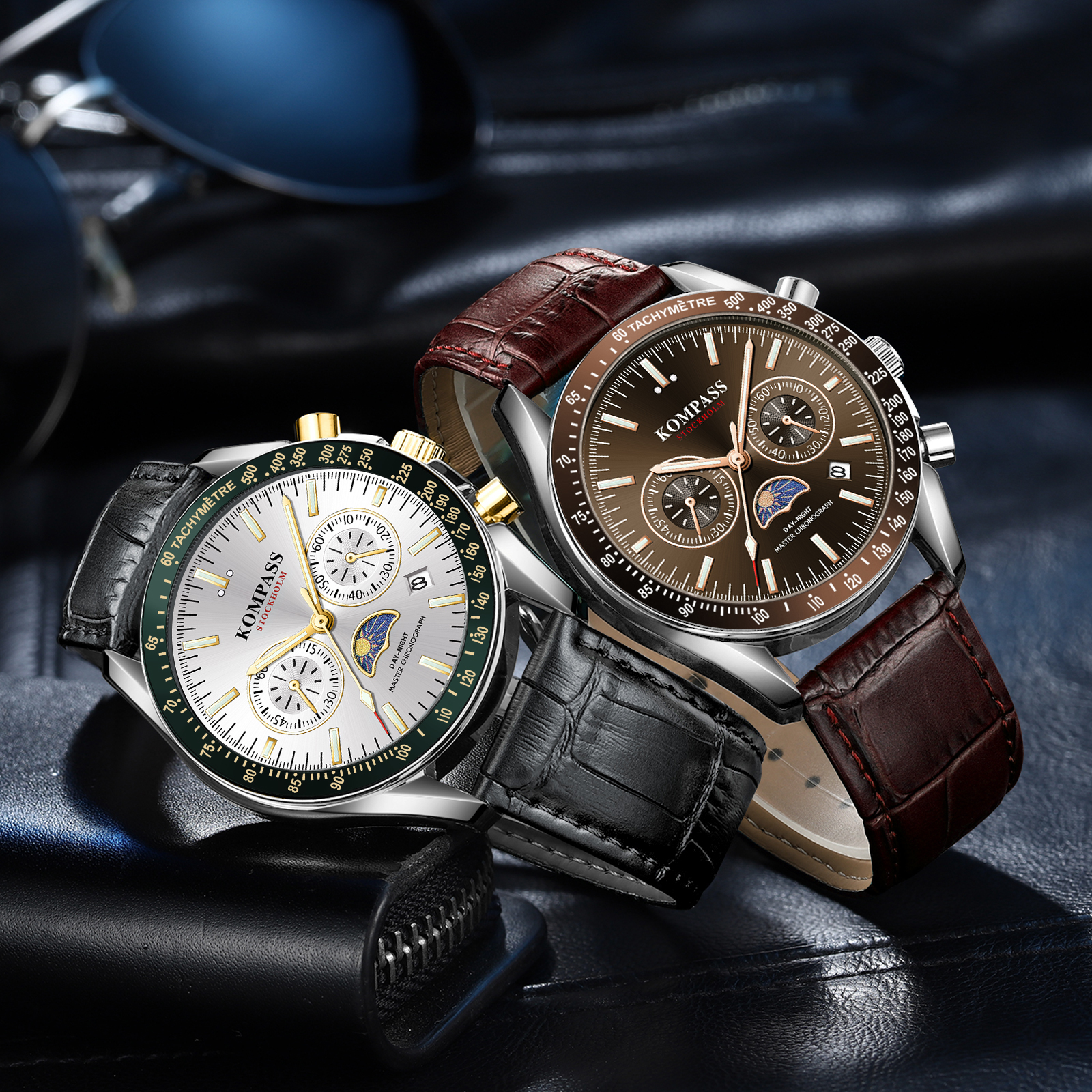 Kompass Day-Night Master Chronograph Silver Brown - 9