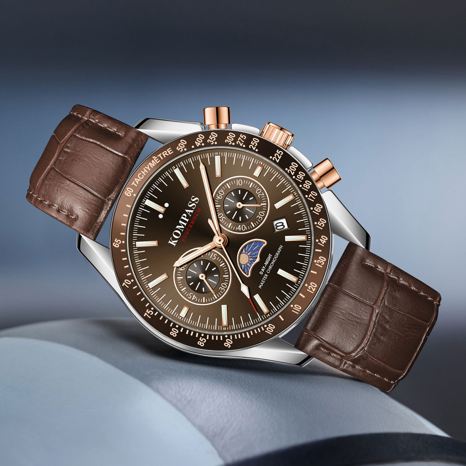 Kompass Day-Night Master Chronograph Silver Brown - 4