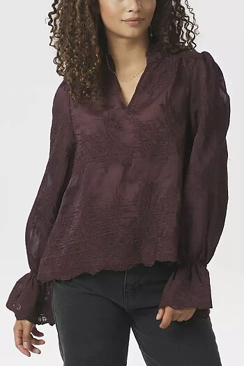 Neo Noir  - Amara Big Embroidery Blouse Burgundy