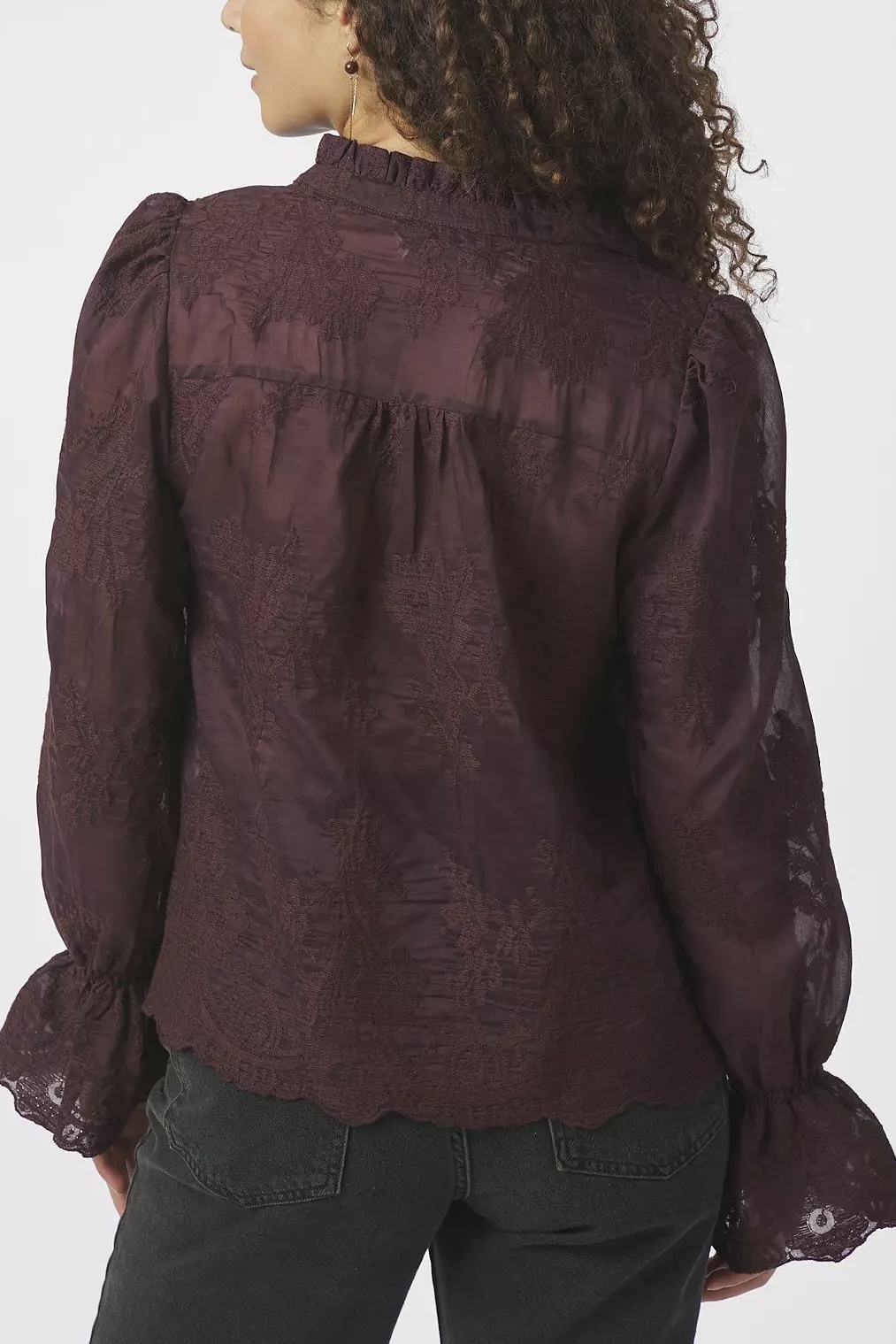 Neo Noir  - Amara Big Embroidery Blouse Burgundy - 2
