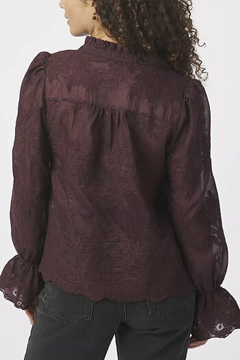 Neo Noir  - Amara Big Embroidery Blouse Burgundy
