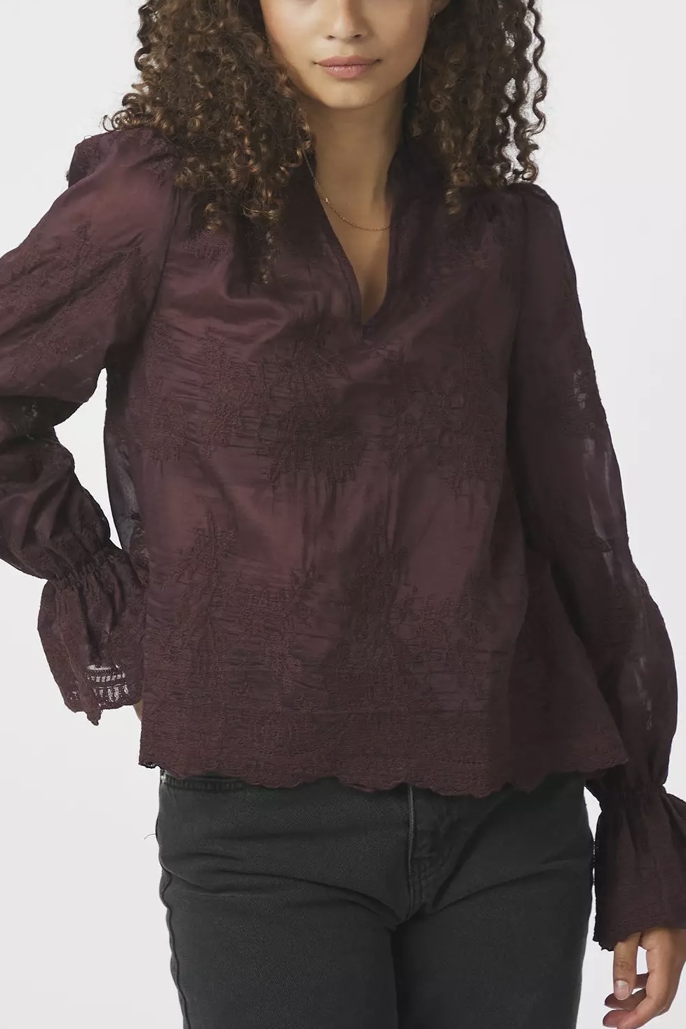 Neo Noir  - Amara Big Embroidery Blouse Burgundy - 3