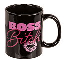 Boss Bitch Mugg med boss bitch textat i rosa och med rosa avtryck från läppstift