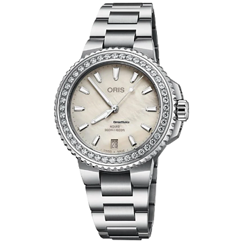 01 733 7792 4956-07 8 19 05P Oris Aquis Date 36,5 pärlemor och diamantkrans