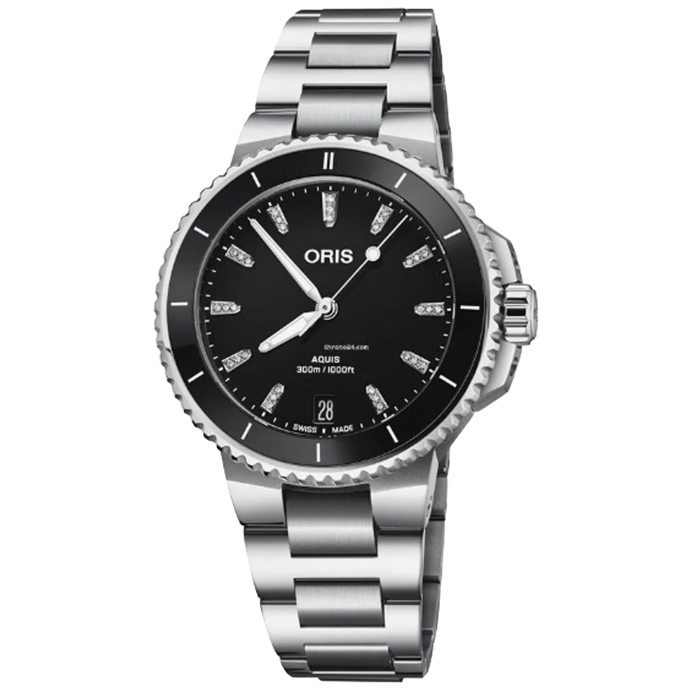 01 733 7792 4194-07 8 19 05P Oris Aquis Date 36,5 svart och diamant index