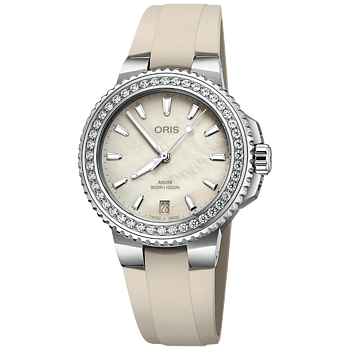 01 733 7792 4956-07 4 19 61FC Oris Aquis Date 36,5 pärlemor och diamantkrans, gummiband 