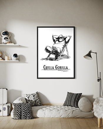 Chilla Gorilla Black & White - Poster