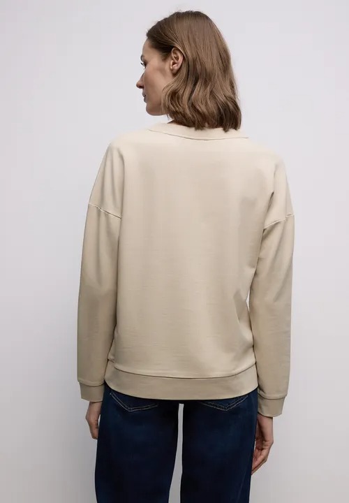 Flock Wording Shirt Ribb Neck - Cotton Beige - Street One - 4