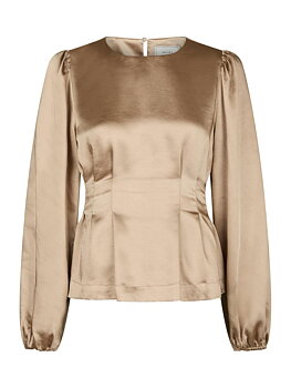 Neo Noir Vanya Crushed Sateen Blouse, Gold