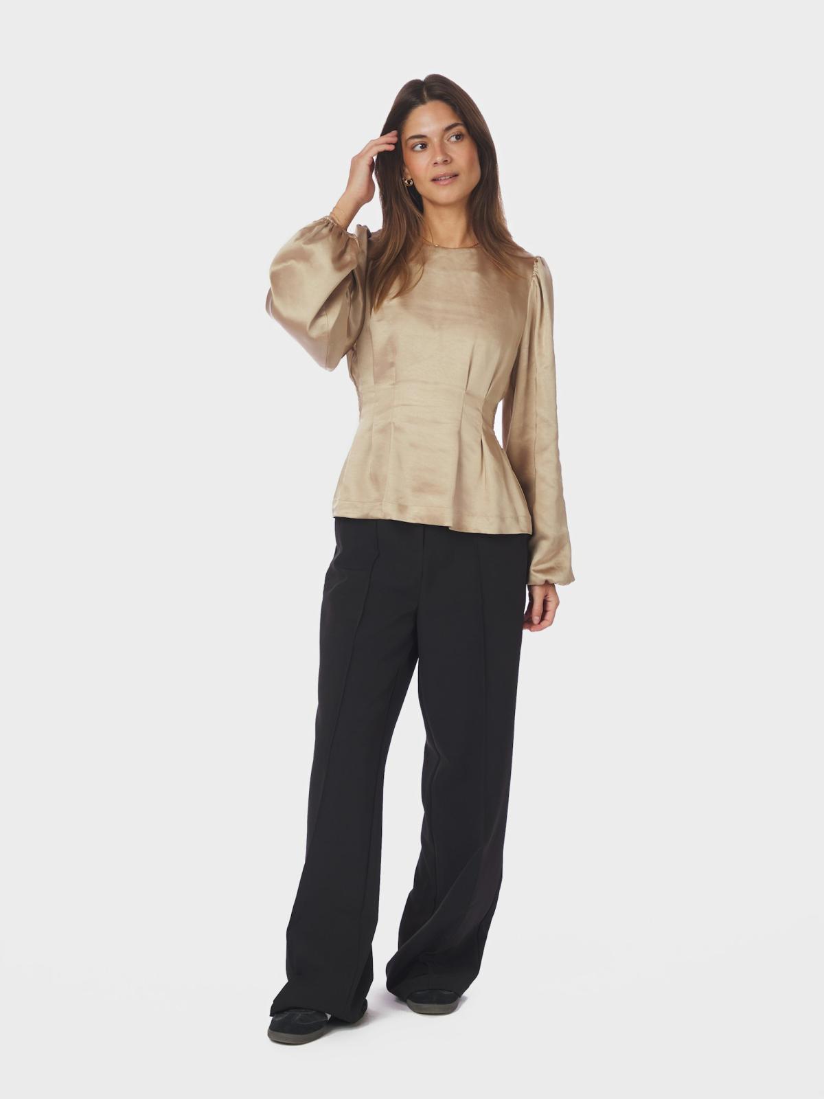 Neo Noir Vanya Crushed Sateen Blouse, Gold - 5